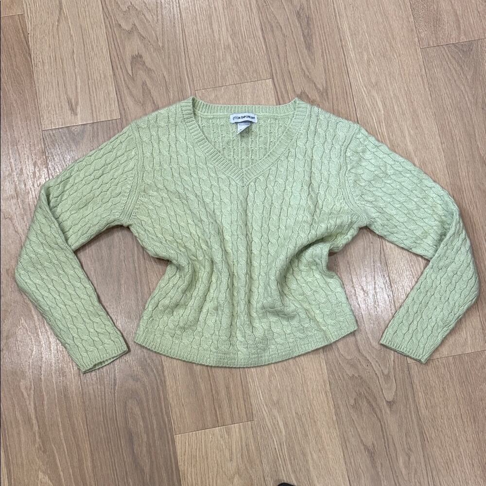 Cotton Emporium V-Neck Knit Sweater - Light Green Size XL